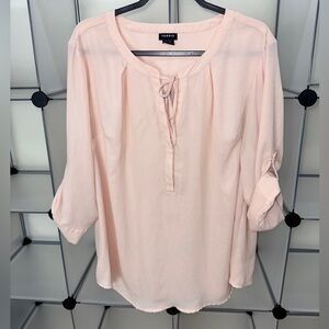 Torrid Keyhole Tie Neck Tunic 3/4 Sleeves Semi Sheer Top Blush Pink Size 2